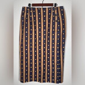 Stonebridge Stars and Stripes Midi Wrap Skirt in Blue, Tan, Red